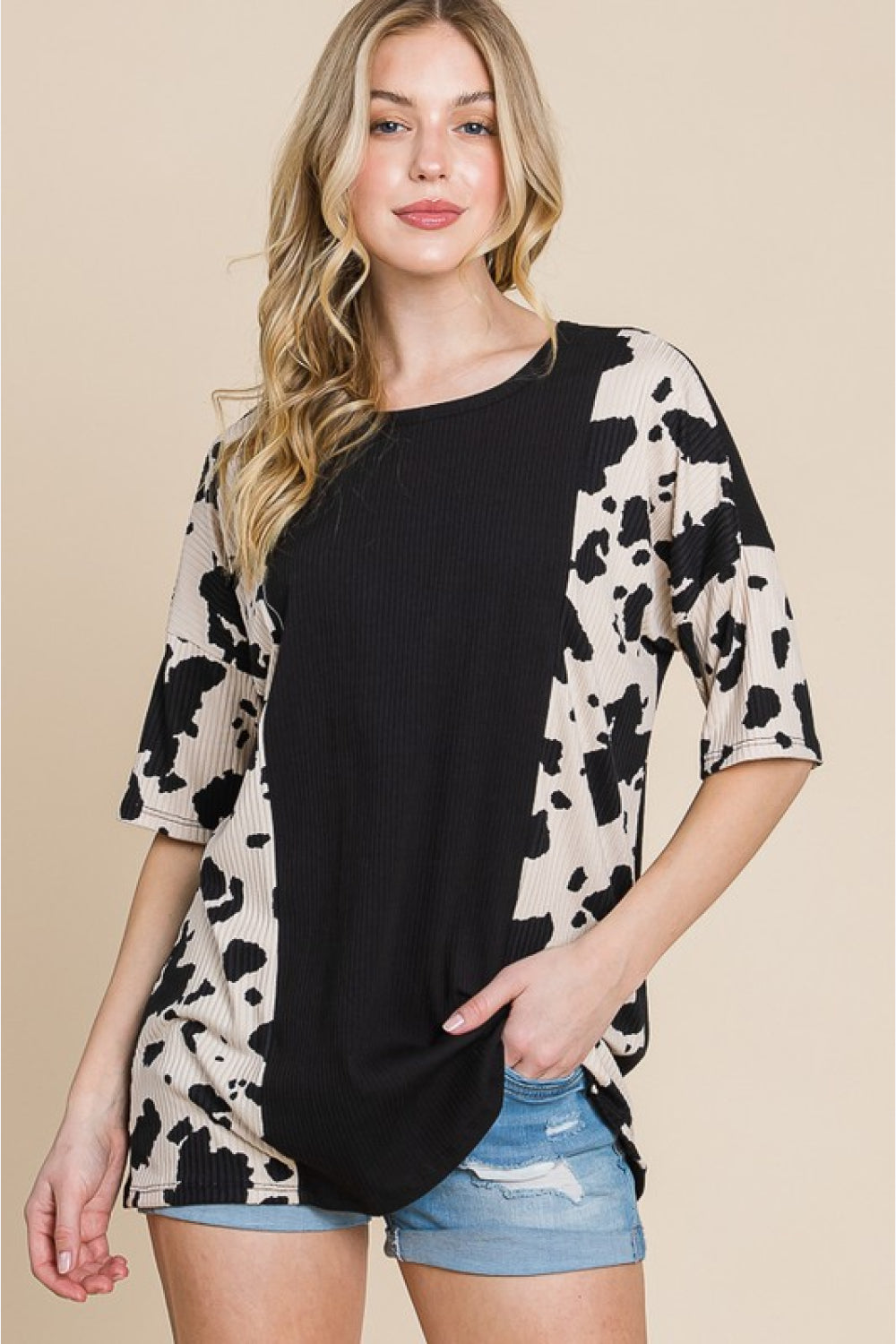 Rodeo Love Ribbed Animal Contrast Tee - Black / S - T-Shirts - Shirts & Tops - 1 - 2024