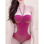 Rose Red Cutout Halter One-Piece Swimsuit - Swimsuits - Swimwear - 4