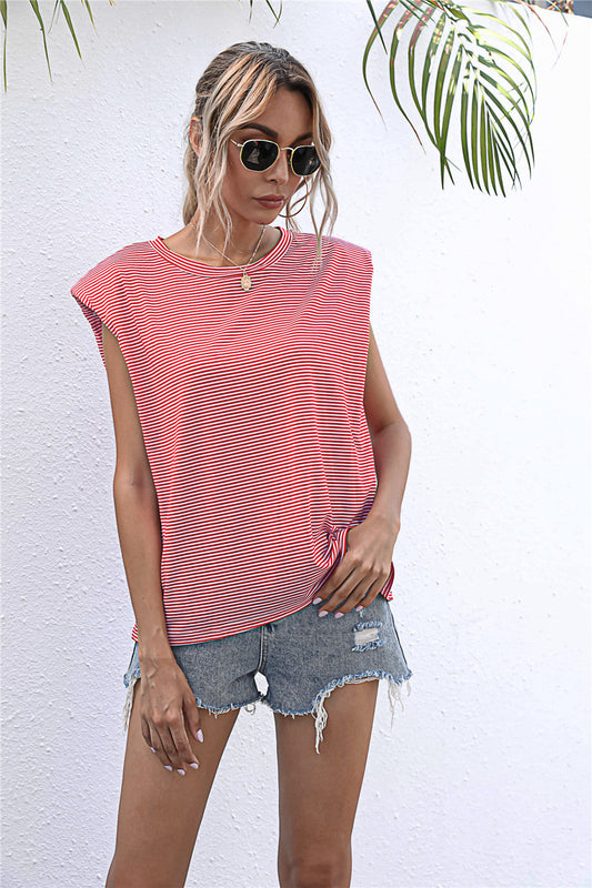 Round Neck Cap Sleeve Tee - Stripe / S - T-Shirts - Shirts & Tops - 1 - 2024