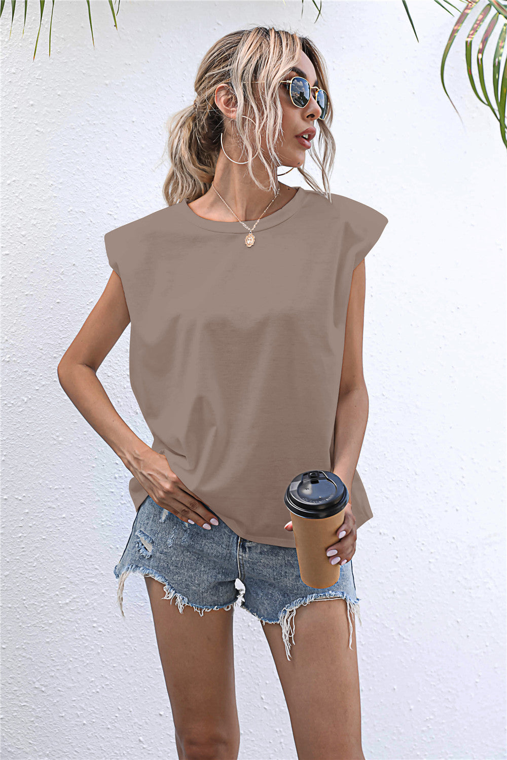 Round Neck Cap Sleeve Tee - Beige / S - T-Shirts - Shirts & Tops - 13 - 2024