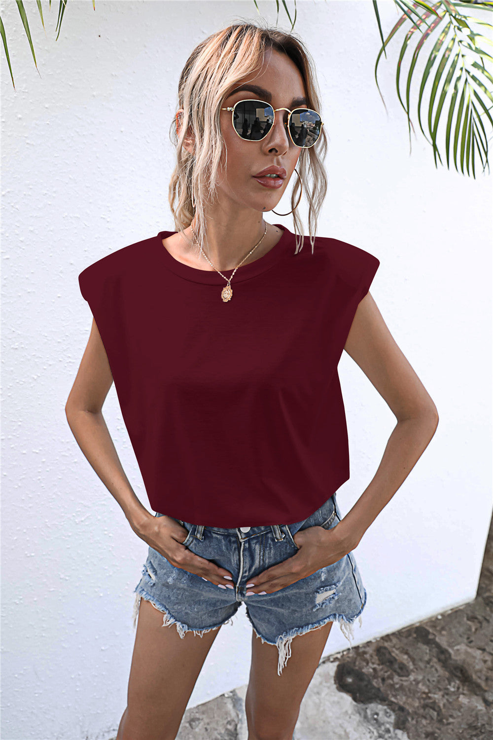 Round Neck Cap Sleeve Tee - Dark Red / S - T-Shirts - Shirts & Tops - 4 - 2024