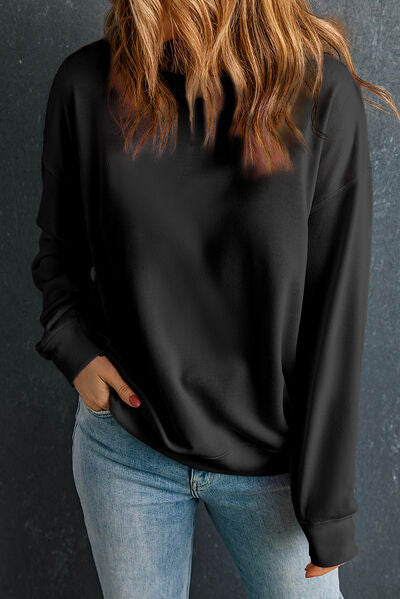 Round Neck Dropped Shoulder Sweatshirt - Black / S - T-Shirts - Shirts & Tops - 1 - 2024