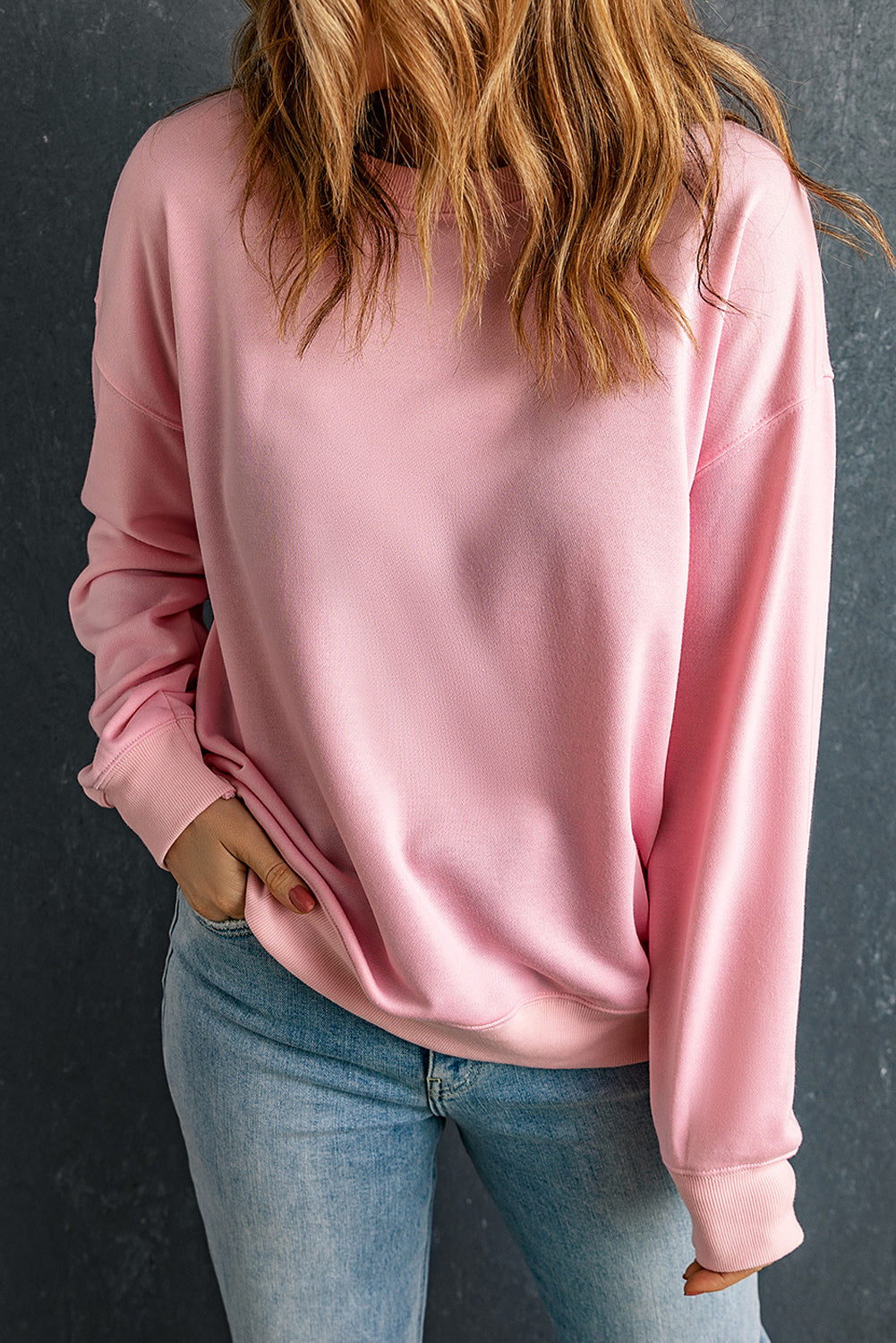 Round Neck Dropped Shoulder Sweatshirt - Blush Pink / L - T-Shirts - Shirts & Tops - 12 - 2024