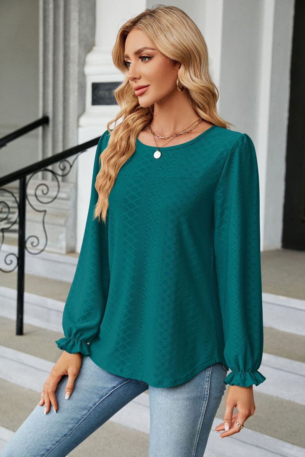 Round Neck Flounce Sleeve Blouse - Women’s Clothing & Accessories - Shirts & Tops - 14 - 2024