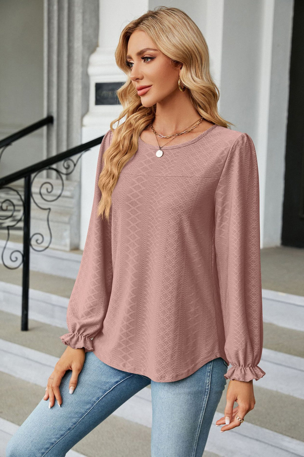 Round Neck Flounce Sleeve Blouse - Women’s Clothing & Accessories - Shirts & Tops - 17 - 2024