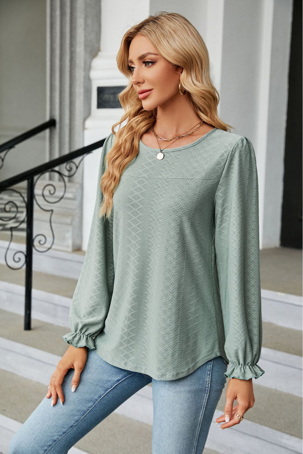 Round Neck Flounce Sleeve Blouse - Women’s Clothing & Accessories - Shirts & Tops - 20 - 2024