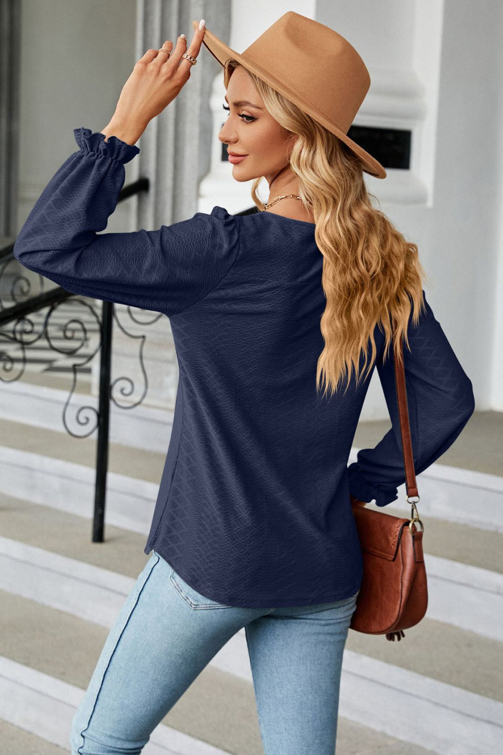 Round Neck Flounce Sleeve Blouse - Women’s Clothing & Accessories - Shirts & Tops - 6 - 2024