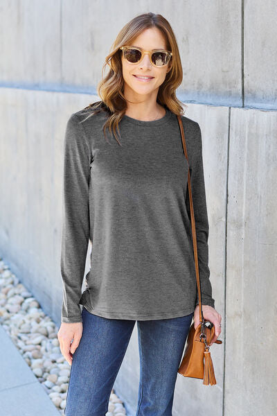 Round Neck Long Sleeve Top - Charcoal / S - Tops - Shirts & Tops - 11 - 2024