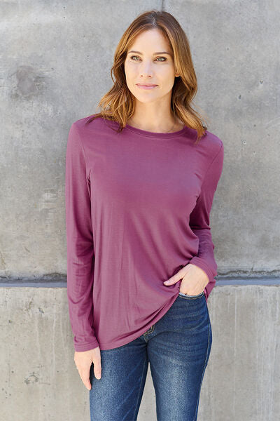 Round Neck Long Sleeve Top - Dusty Purple / S - Tops - Shirts & Tops - 6 - 2024