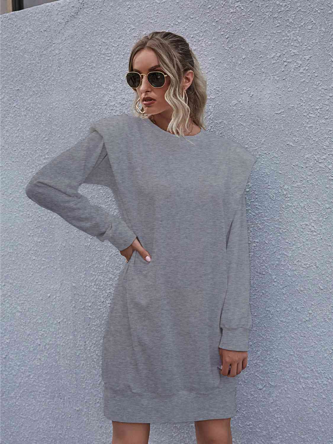 Round Neck Long Sleeve Mini Dress - Cloudy Blue / S - All Dresses - Dresses - 5 - 2024