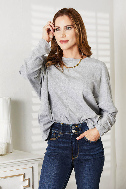 Seam Detail Round Neck Long Sleeve Top - Light Gray / S - T-Shirts - Shirts & Tops - 1 - 2024