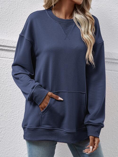 Round Neck Long Sleeve Sweatshirt - Dark Navy / S - T-Shirts - Shirts & Tops - 4 - 2024