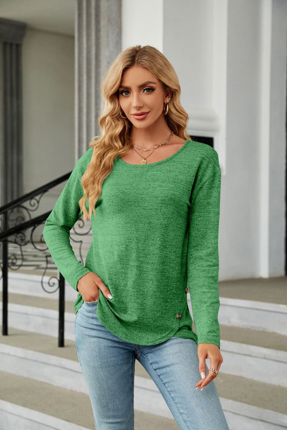 Round Neck Long Sleeve T-Shirt - Green / S - T-Shirts - Shirts & Tops - 7 - 2024