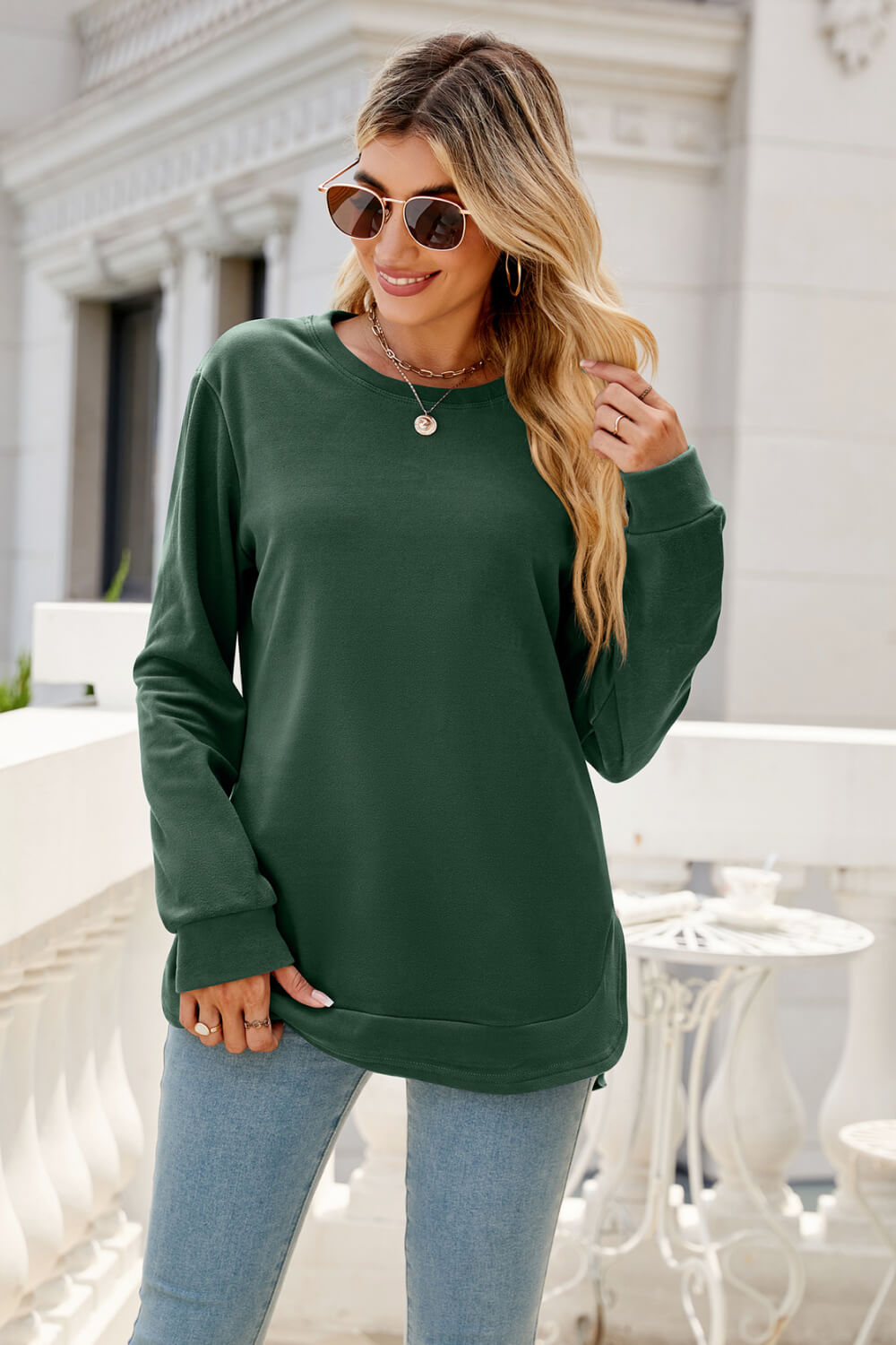 Round Neck Slit Tunic Top - Green / S - T-Shirts - Shirts & Tops - 1 - 2024