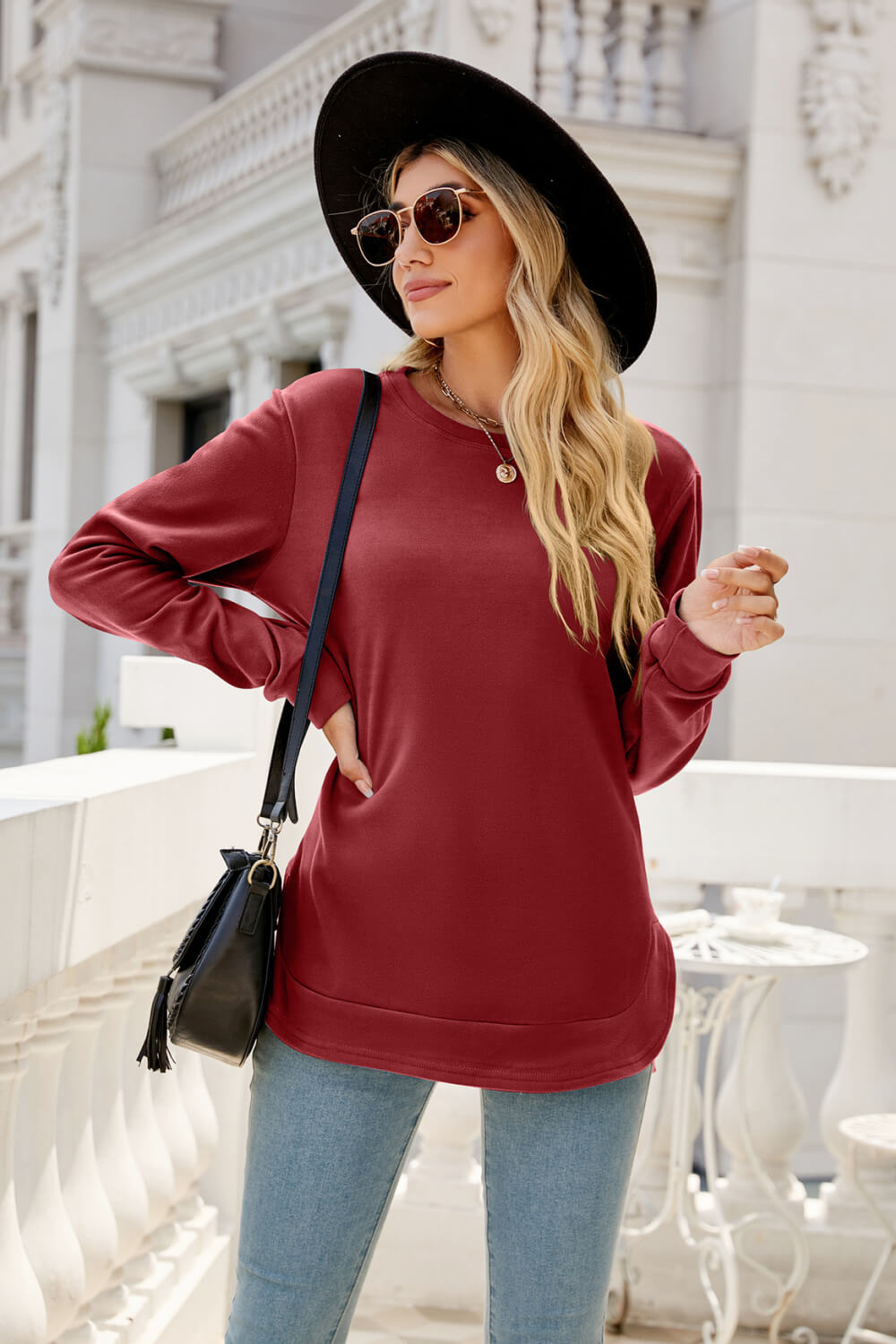 Round Neck Slit Tunic Top - T-Shirts - Shirts & Tops - 12 - 2024