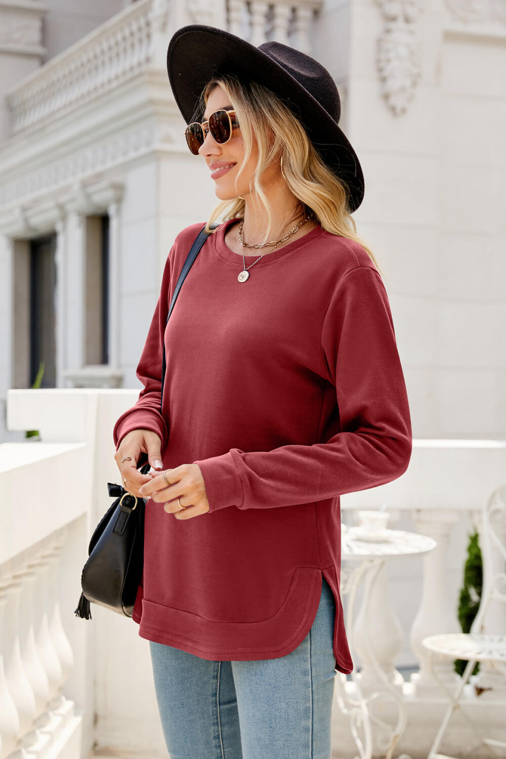 Round Neck Slit Tunic Top - T-Shirts - Shirts & Tops - 14 - 2024