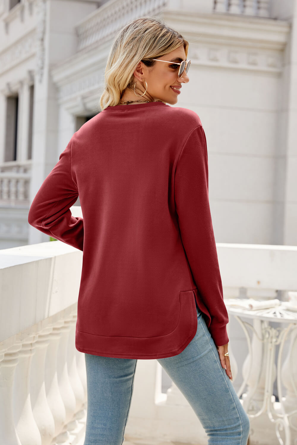 Round Neck Slit Tunic Top - T-Shirts - Shirts & Tops - 15 - 2024