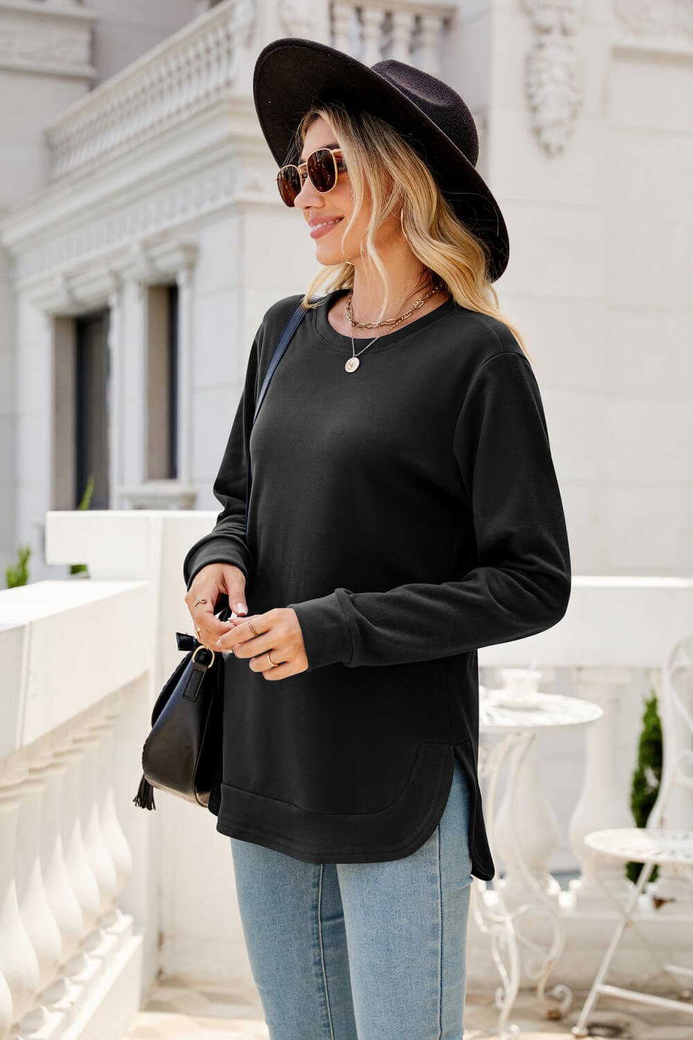 Round Neck Slit Tunic Top - T-Shirts - Shirts & Tops - 17 - 2024