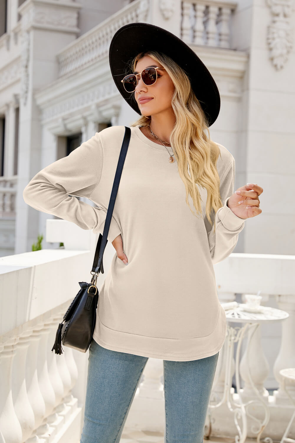 Round Neck Slit Tunic Top - T-Shirts - Shirts & Tops - 26 - 2024