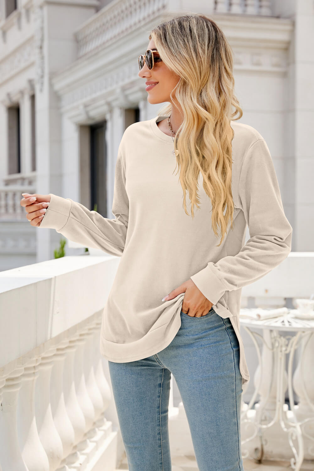 Round Neck Slit Tunic Top - T-Shirts - Shirts & Tops - 28 - 2024