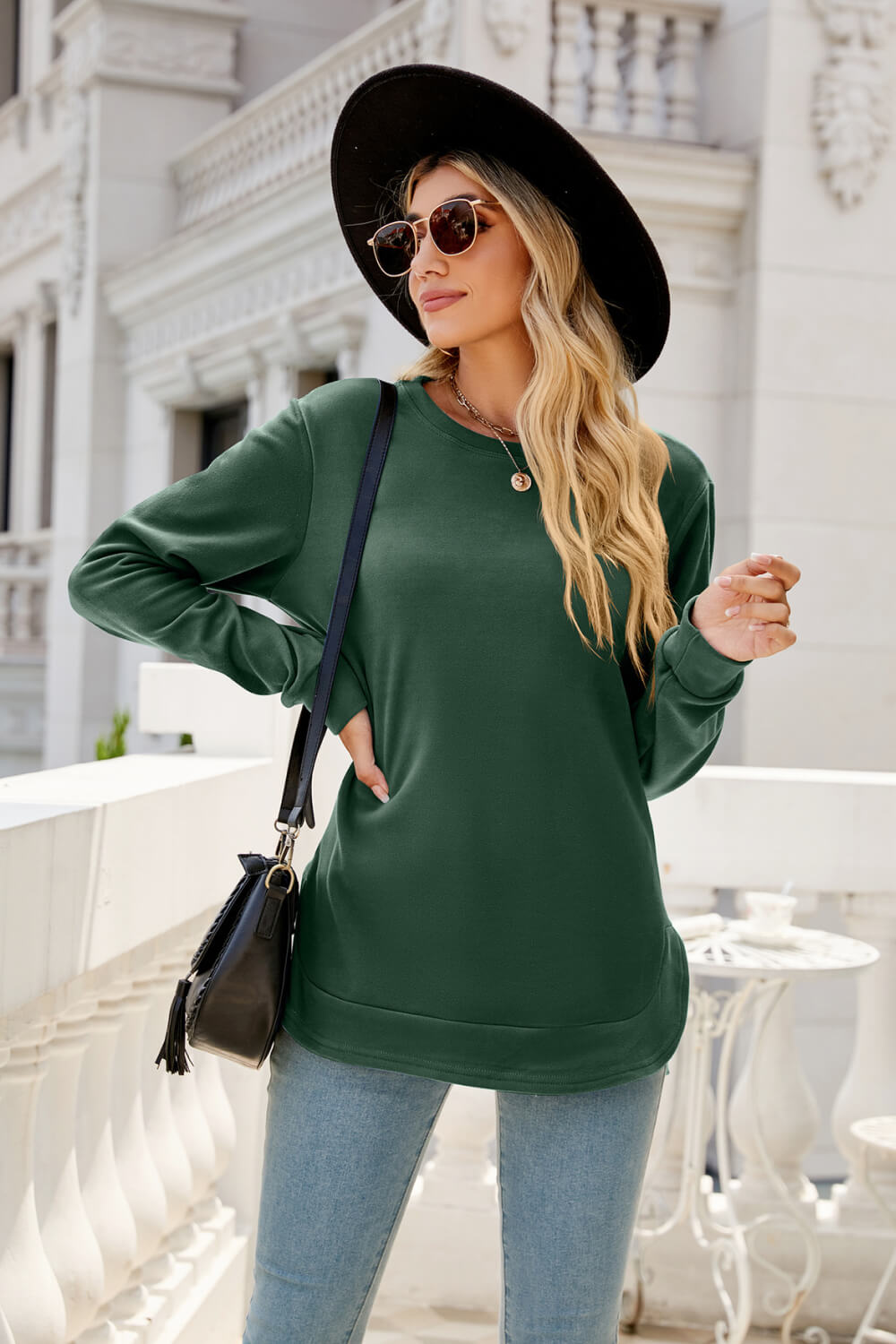 Round Neck Slit Tunic Top - T-Shirts - Shirts & Tops - 3 - 2024