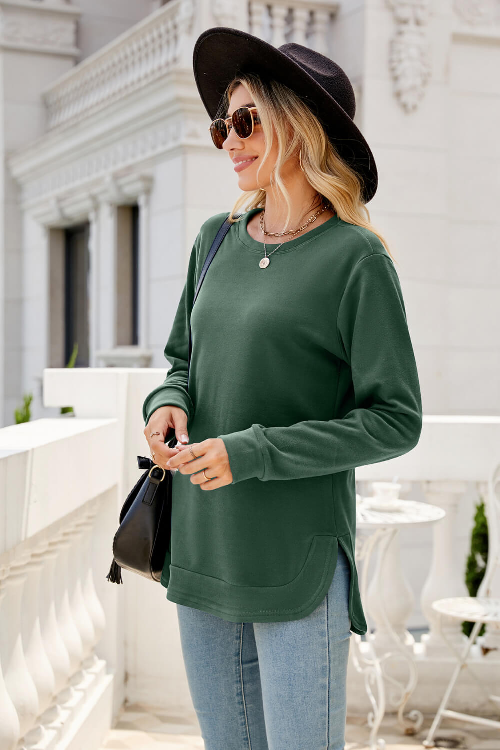 Round Neck Slit Tunic Top - T-Shirts - Shirts & Tops - 4 - 2024