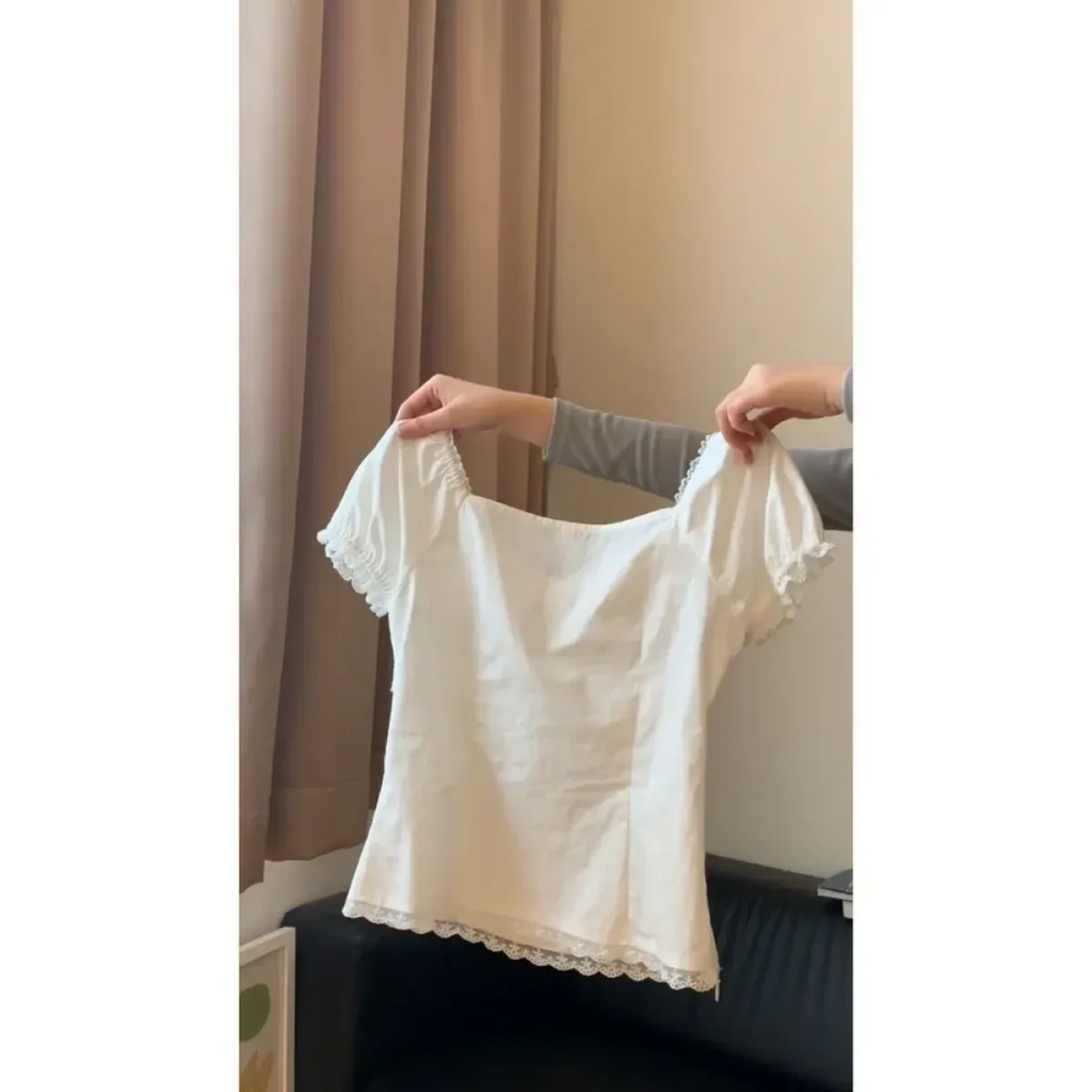 Vintage Lace Top & Ruched Bow Skirt Set - Bottoms - Sets / Co-ords - 2