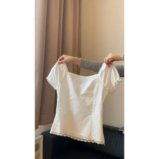 Vintage Lace Top & Ruched Bow Skirt Set - Bottoms - Sets / Co-ords - 2