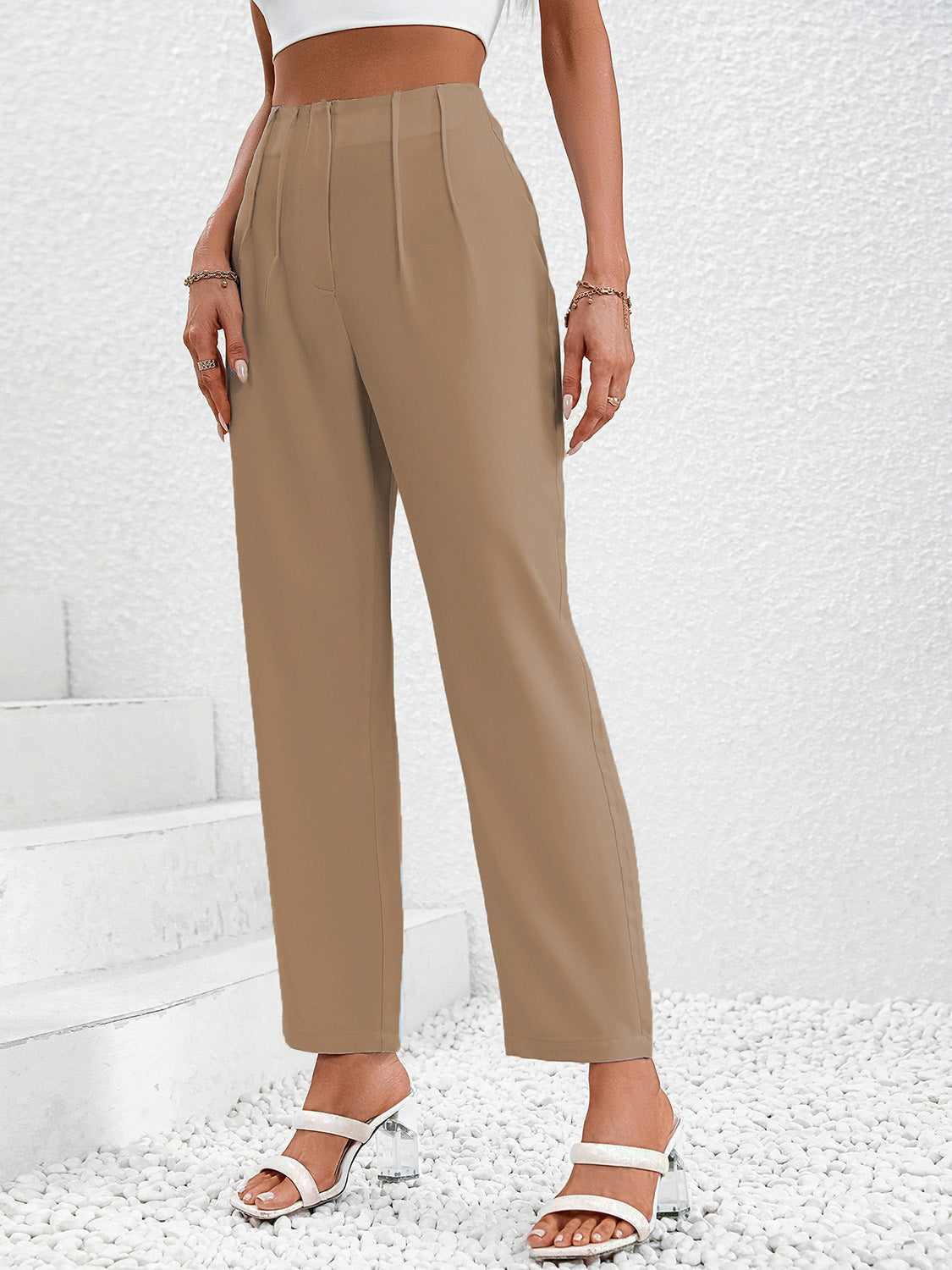 Ruched Long Pants - Brown / S - Bottoms - Pants - 1 - 2024