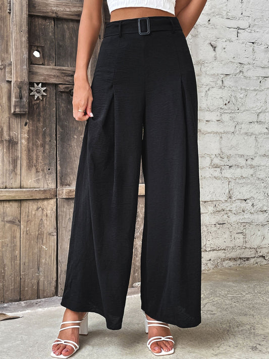 Ruched High Waist Wide Leg Pants - Black / S - Bottoms - Pants - 1 - 2024