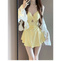 Ruched Knot Swimsuit Set – Korean Mini Dress with Sheer Cover-Up - All Dresses - Long - Swimwear - 7