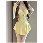 Ruched Knot Swimsuit Set – Korean Mini Dress with Sheer Cover-Up - All Dresses - Long - Swimwear - 2