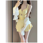 Ruched Knot Swimsuit Set – Korean Mini Dress with Sheer Cover-Up - All Dresses - Long - Swimwear - 5