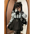 Y2K Off Shoulder Shirt and Ruched Lace Skirt Set - Bottoms - Clothing Sets - 1