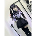 Y2K Off Shoulder Shirt and Ruched Lace Skirt Set - Bottoms - Clothing Sets - 4