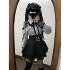 Y2K Off Shoulder Shirt and Ruched Lace Skirt Set - Bottoms - Clothing Sets - 5