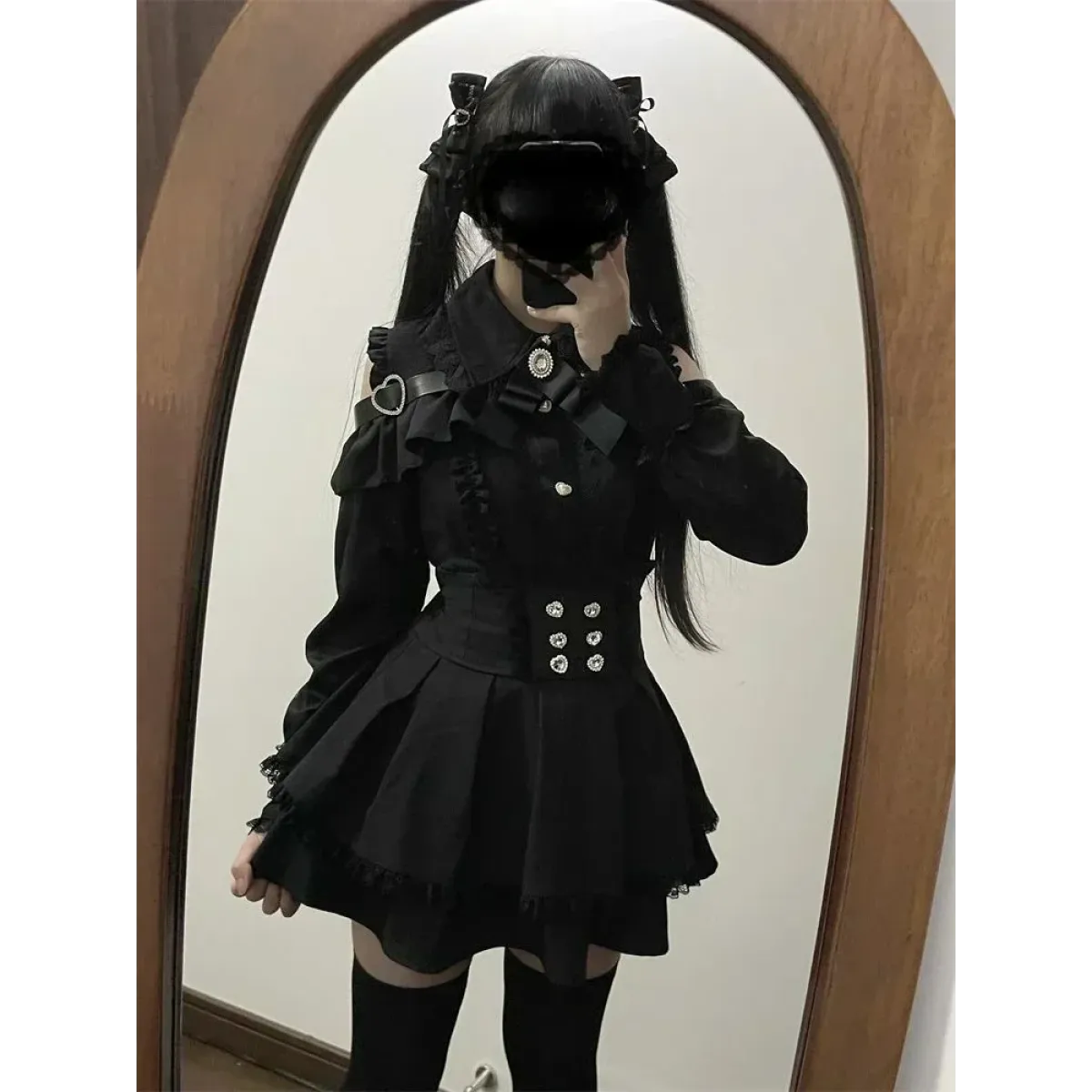 Y2K Off Shoulder Shirt and Ruched Lace Skirt Set - Bottoms - Clothing Sets - 6