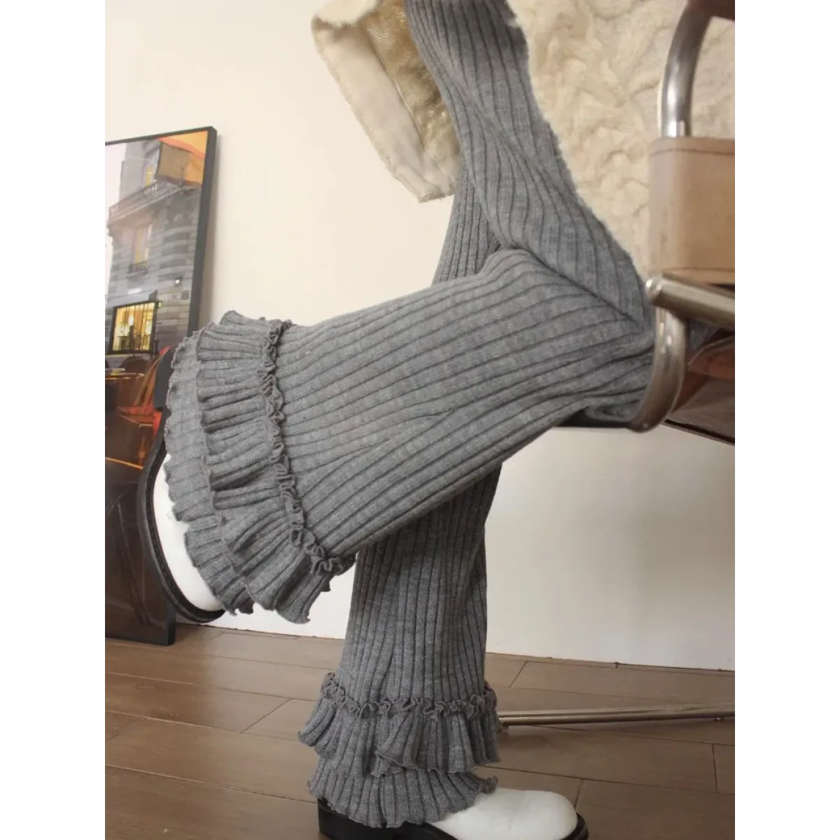 Ruched Ruffle Knit Cargo Pants - Y2K High Waist - Bottoms - Cargo Pants - 1