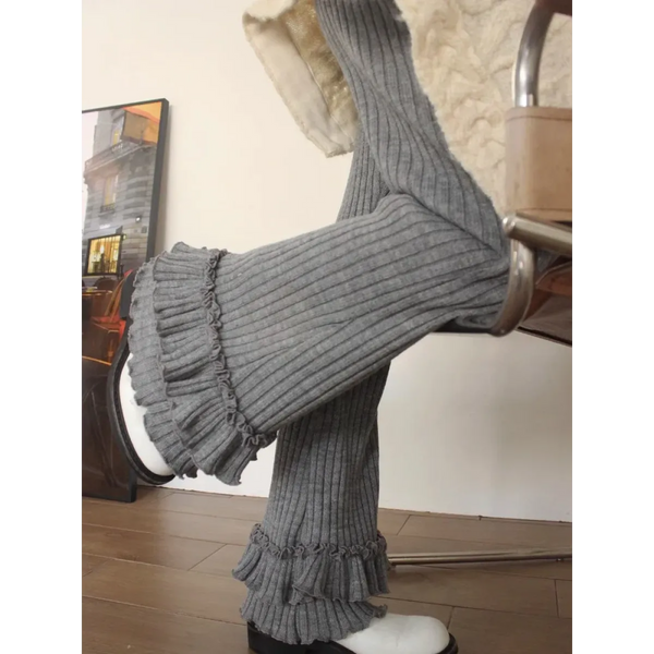 Ruched Ruffle Knit Cargo Pants - Y2K High Waist - Bottoms - Cargo Pants - 1