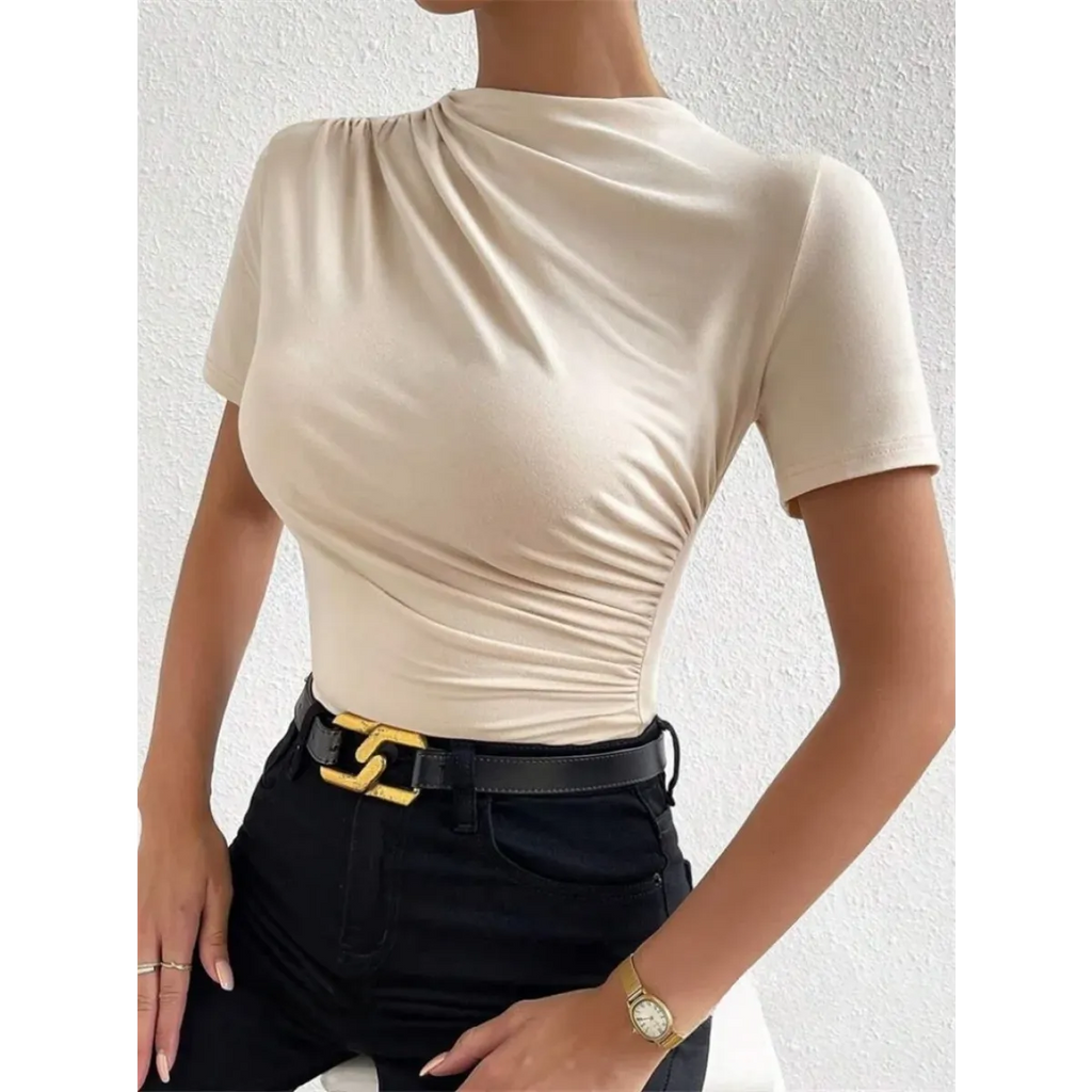 Ruched Short Sleeve Bodysuit One-Piece - Tops & Tees - Intimates - 3