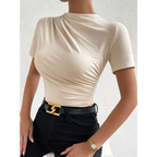 Ruched Short Sleeve Bodysuit One-Piece - Tops & Tees - Intimates - 3