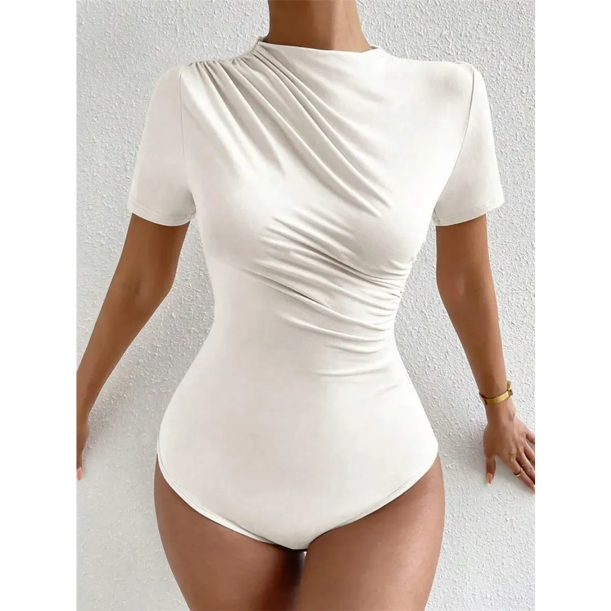 Ruched Short Sleeve Bodysuit One-Piece - Tops & Tees - Intimates - 4