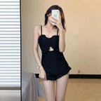 Ruffle Bow One-Piece Swimsuit – Korean Hollow Out Shorts Style - Swimsuits - Sleeveless - Swimwear - 2