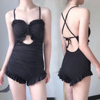 Ruffle Bow One-Piece Swimsuit – Korean Hollow Out Shorts Style - Swimsuits - Sleeveless - Swimwear - 3