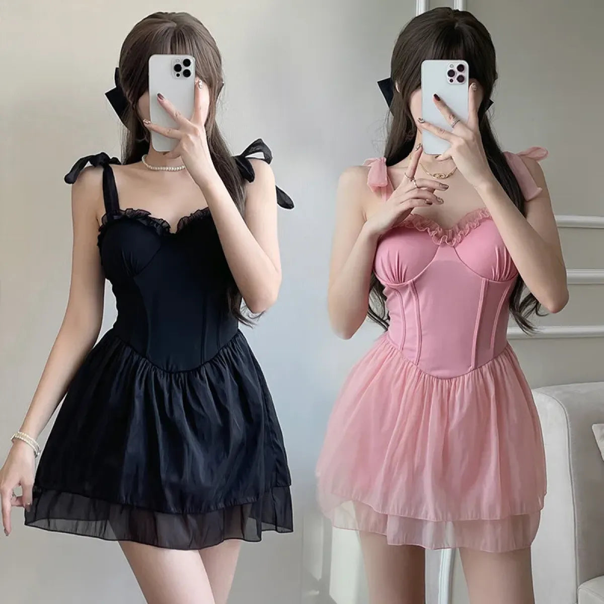 Ruffle Corset Swimsuit Dress – Korean Sweet One-Piece Swimwear - All Dresses - Sleeveless - Swimwear - 3