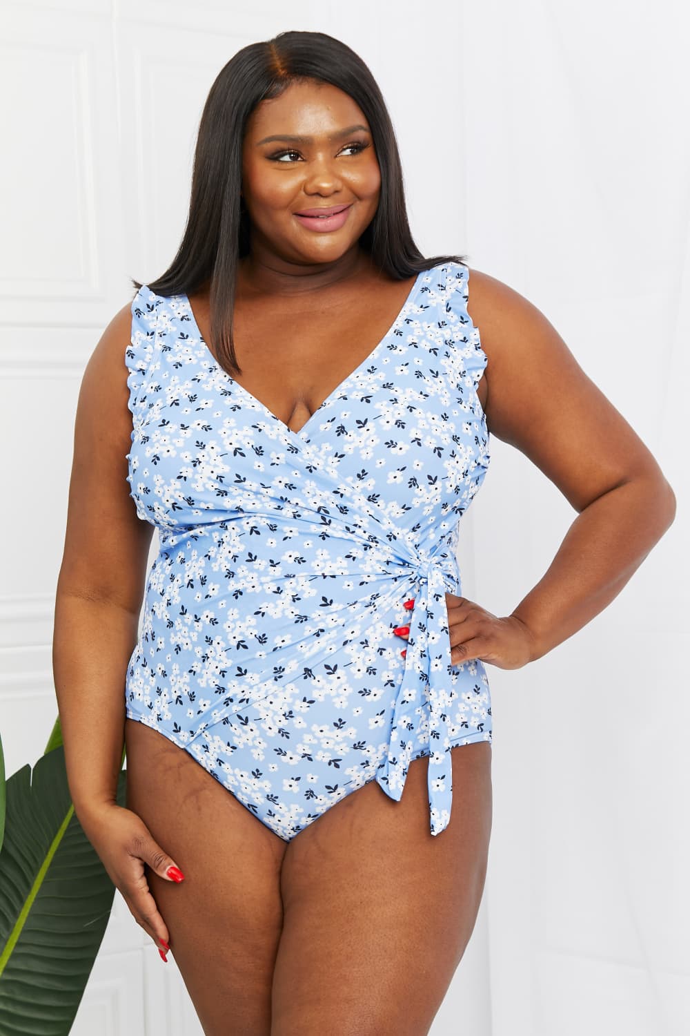 Full Size Float On Ruffle Faux Wrap One-Piece in Blossom Blue - Women’s Clothing & Accessories - Swimwear - 8 - 2024