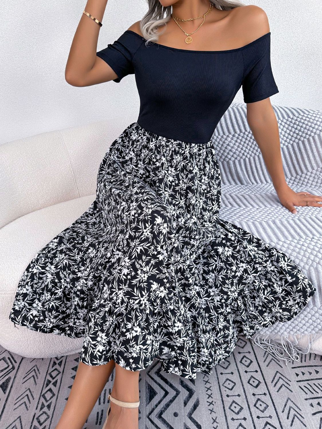 Printed Off-Shoulder Ruffle Hem Dress - All Dresses - Dresses - 5 - 2024