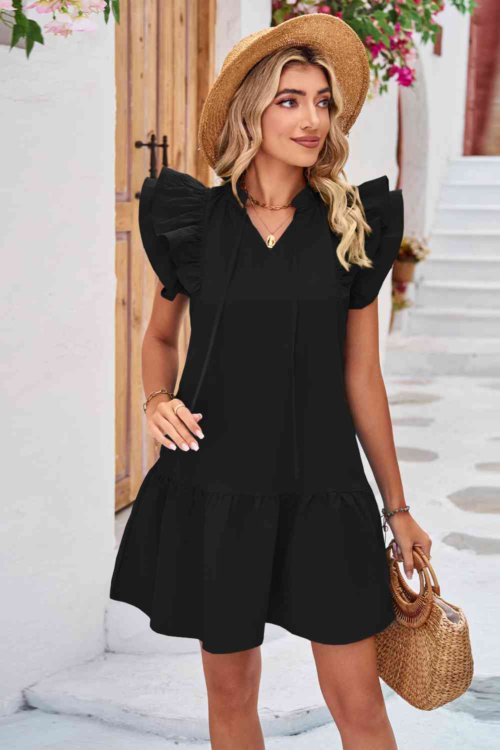 Tie Neck Ruffle Hem Dress - All Dresses - Dresses - 11 - 2024