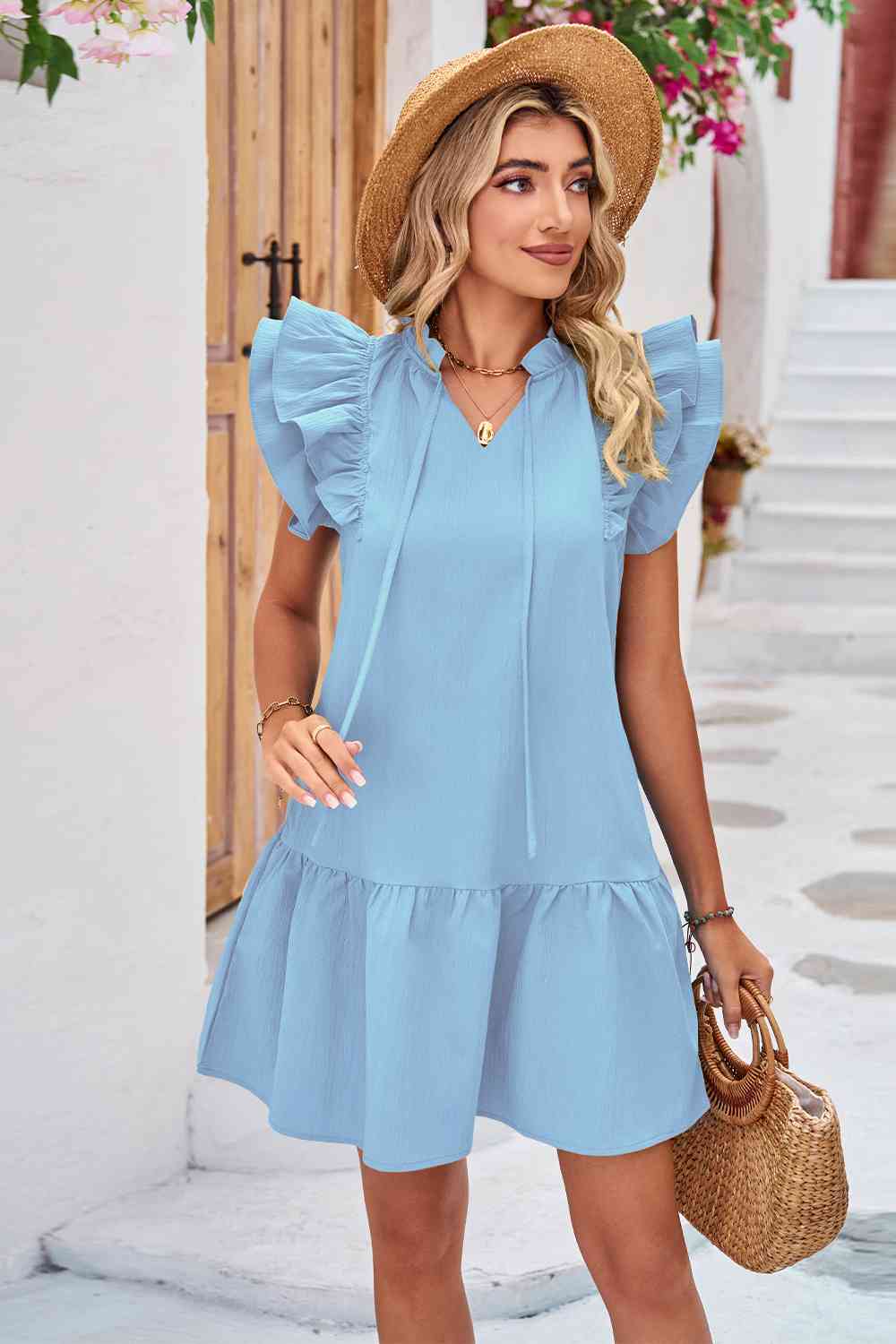 Tie Neck Ruffle Hem Dress - All Dresses - Dresses - 19 - 2024