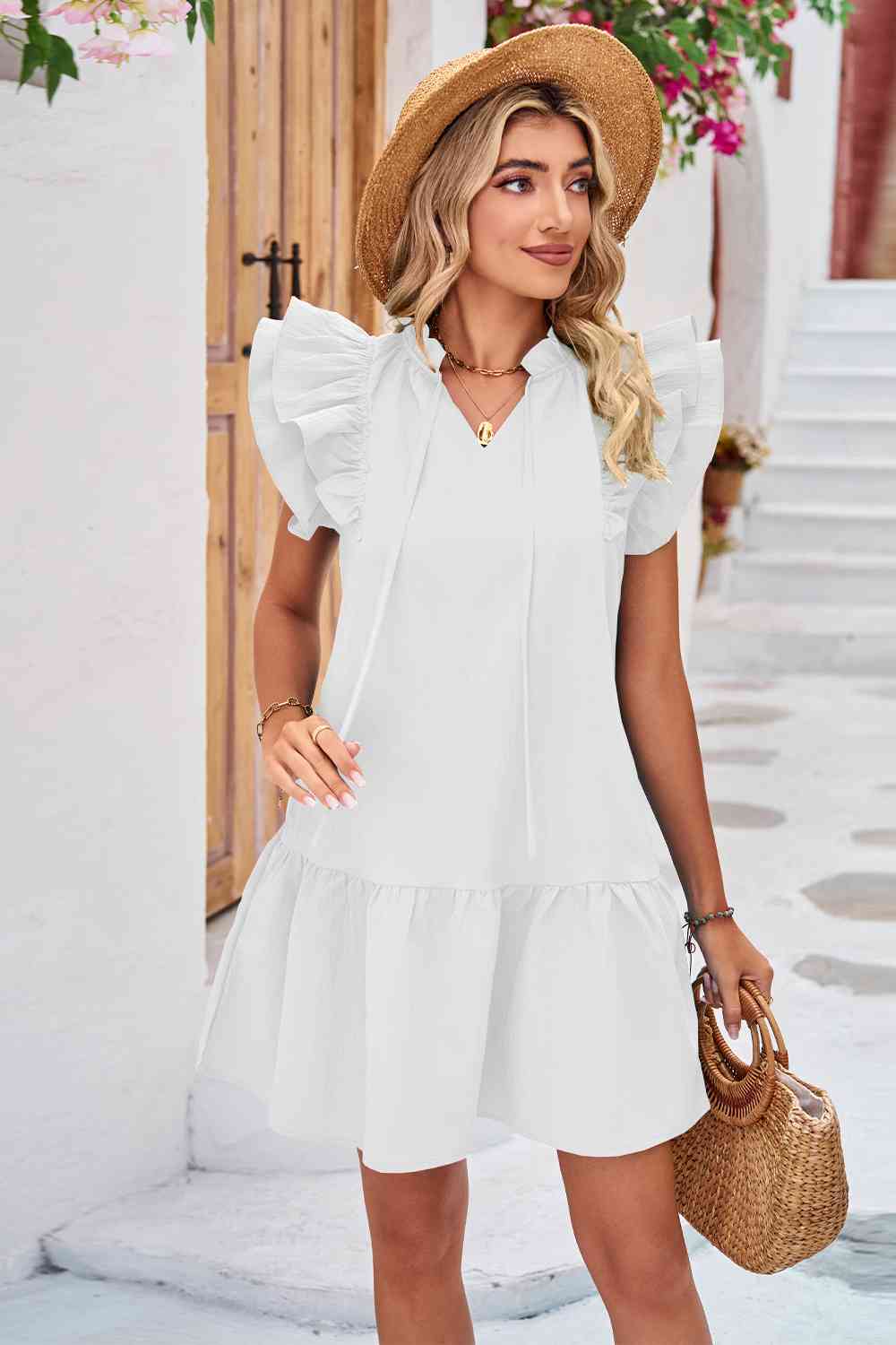 Tie Neck Ruffle Hem Dress - All Dresses - Dresses - 7 - 2024